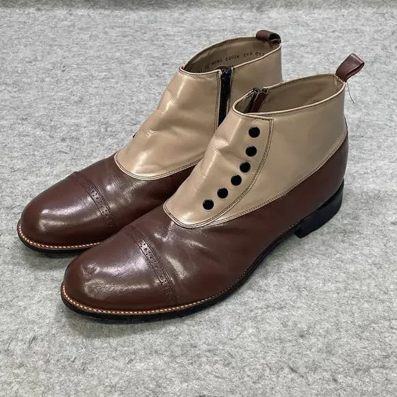 Stacy Adams Madison Mens 11 EE WW Brown Tan Leather Spat Boots Cap Toe Steampunk - Picture 1 of 13